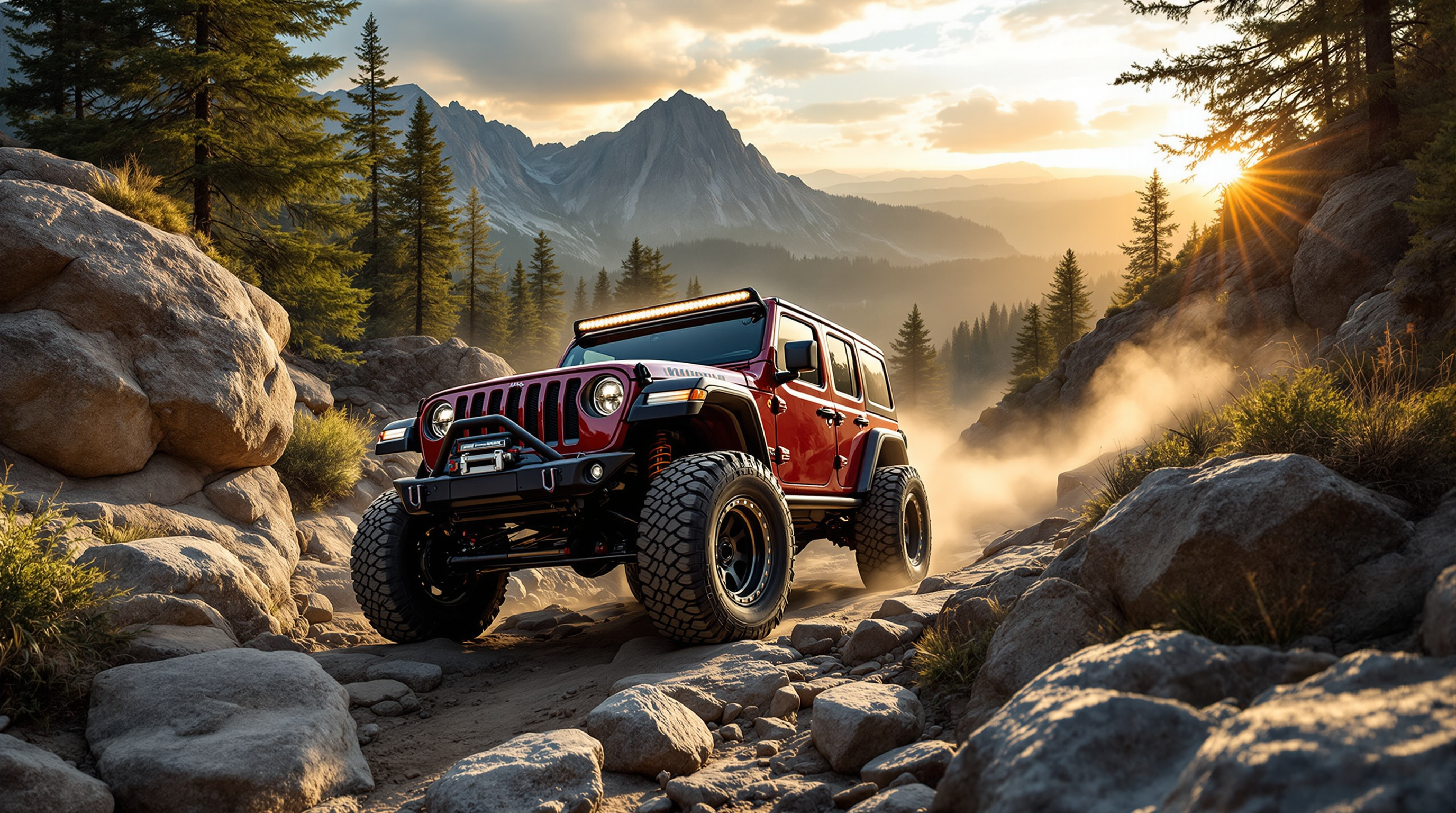 Jeep Wrangler tackling rocky California trail